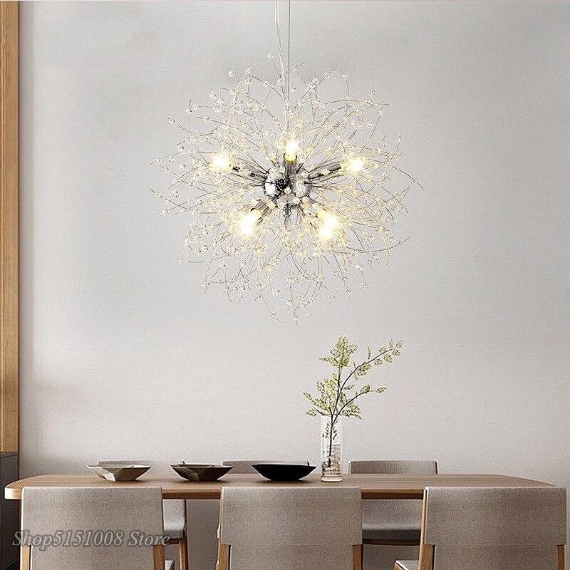 Modern LED Crystal Chandelier Pendant Hanging Lamp Dandelion Chandelier Lighting Luminaire for Living Dining Room Decor Fixtures|Pendant Lights