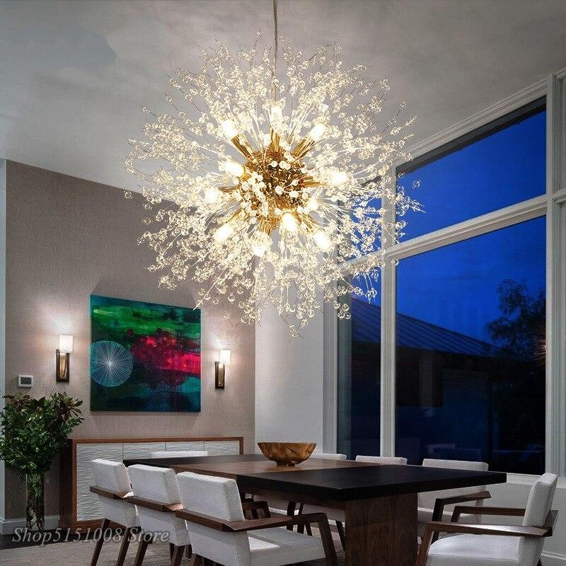 Modern LED Crystal Chandelier Pendant Hanging Lamp Dandelion Chandelier Lighting Luminaire for Living Dining Room Decor Fixtures|Pendant Lights