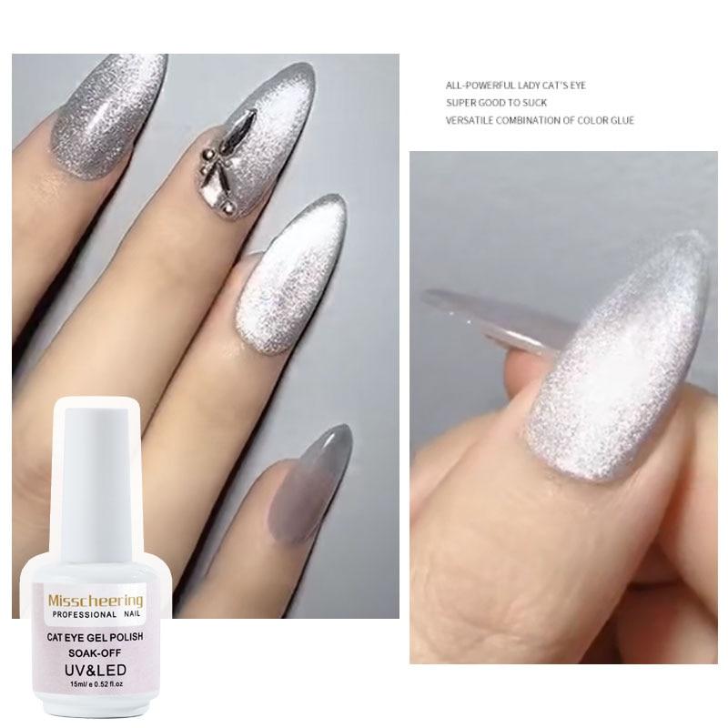 New 15ml Soak Off 9D Wide Cat eyes Magnetic Gel Polish Bright Silver UV Gel Nail Polish Enamel Lacquer Glitter Nail Art Varnish|Nail Polish