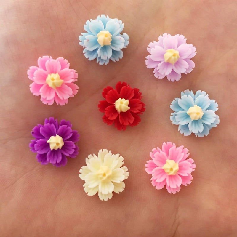 New 80pcs Resin 13mm 3D flower Flatback stone Scrapbook wedding Buttons DIY Ornaments crafts R92*2|Figurines & Miniatures