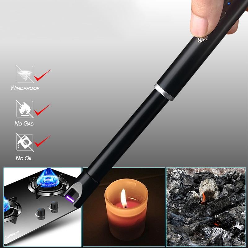 New BBQ LED USB Electric Rechargeable Long Kitchen Gas Stove Lighter Windproof Plasma Arc Flameless Candle Lighters Outdoor|Cigarette Accessories