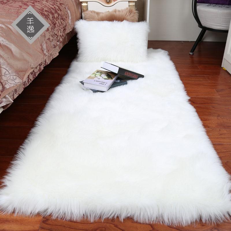 Plush soft European bedroom carpet imitation wool pad long hair bedside bay window cushion sofa cushion white red window carpet|Carpet