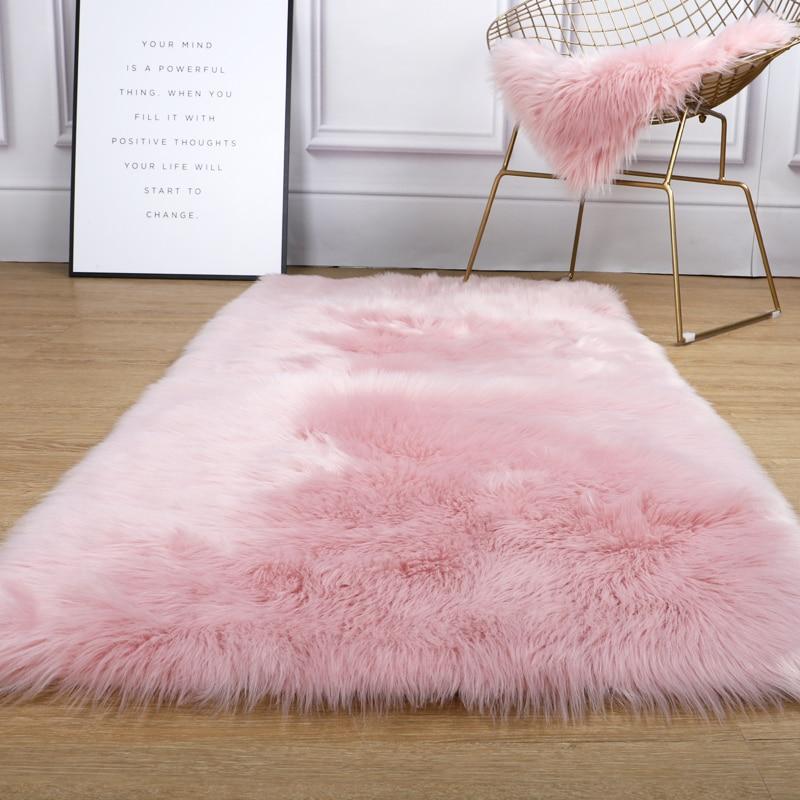 Plush soft European bedroom carpet imitation wool pad long hair bedside bay window cushion sofa cushion white red window carpet|Carpet