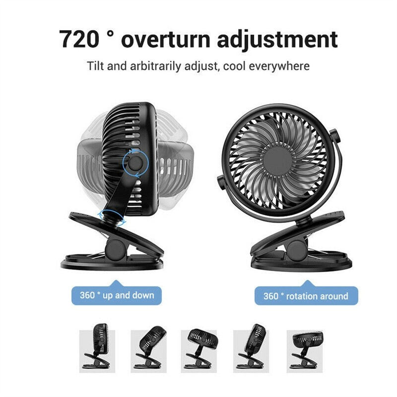 Portable Mini Mute Fan 2 Ways Desktop+Clips On Rechargeable Rotatable Mini Portable Handheld Charging Small Fan