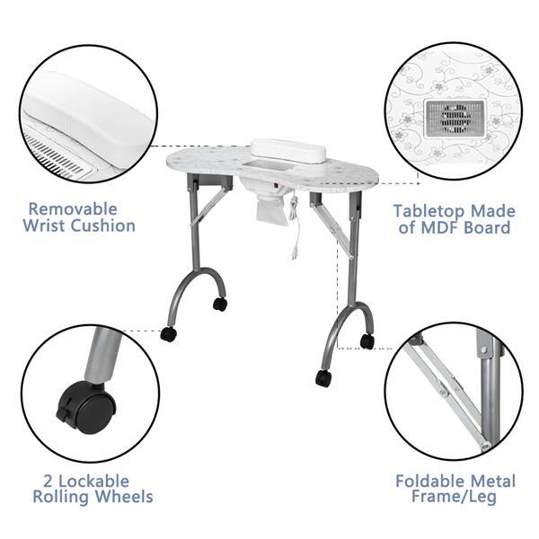 Salon Furniture Portable MDF Manicure Table Spa Beauty Salon Equipment Desk with Dust Collector & Cushion & Fan|Nail Tables