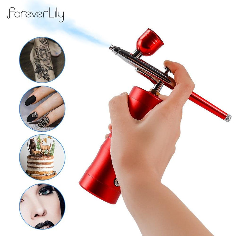 Top 0.3mm Mini Air Compressor Kit Air Brush Paint Spray Gun Airbrush For Nail Art Tattoo Craft Cake Nano Fog Mist Sprayer|Home Use Beauty Devices