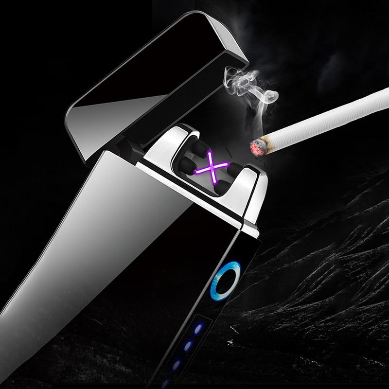 Windproof Dual Arc Lighter Plasma Flameless Rechargeable Electric Lighter for Cigarette Candle with LED Power Display|Cigarette Accessories