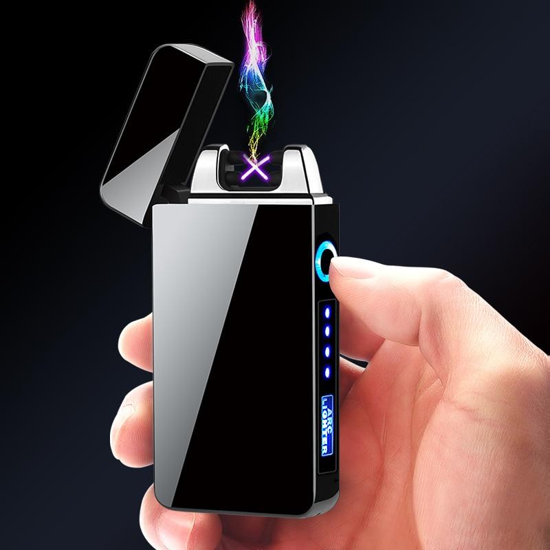 Windproof Dual Arc Lighter Plasma Flameless Rechargeable Electric Lighter for Cigarette Candle with LED Power Display|Cigarette Accessories