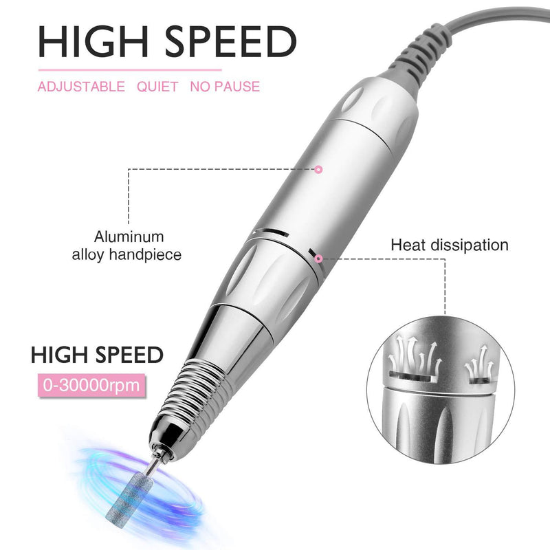 30000RPM Portable Nail Drill Machine, AZ GOGO Professional Rechargeable Electric Efile Nail Drill for Acrylic Gel Nails, Manicure/Pedicure, Polishing, Cuticle - Salon or Home Use…