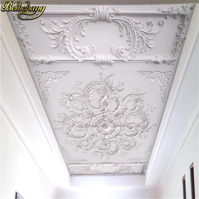 beibehang Custom European white plaster line carved wallpaper bedroom decor sky ceiling background photo mural wall paper roll|Wallpapers