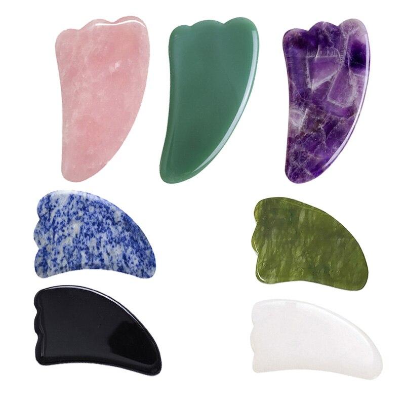 Gouache Scraper Rose Quartz Jade Stone Gua Sha Scraper Massage Tools Set Anti Wrinkle Skin Beauty Care Face Back Neck Massagers|Massage Tools