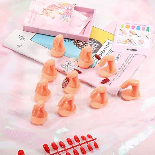 20 Pieces Practice Manicure Fingers with False Nails Training Fingers for Acrylic Gel Nail Art Hand Nail Art Training Display Decoration