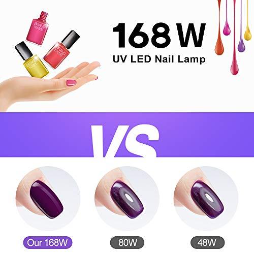 UV LED Nail Lamp, Gugusure 168W Nail Curing Lamps for Home & Salon, Led Nail Dryer for Gel Polish with Automatic Sensor/4 Timer Setting, Professional Nail Art Tools for Fingernail and Toenail Nail