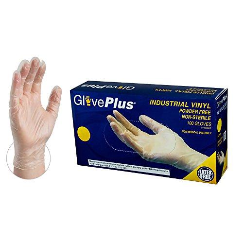 GLOVEPLUS AMMEX Industrial Clear Vinyl Gloves, Box of 100, 4 mil, Size Medium, Latex Free, Powder Free, Food Safe, Disposable, Non-Sterile, IVPF44100-BX