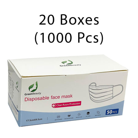 1000 PCS ( 20 boxes) - 3ply Disposable Face Mask Blue