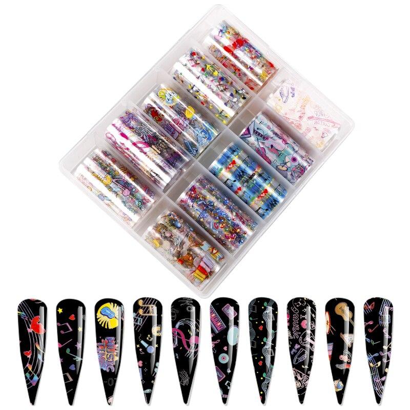 hot selling FOIL BOX Flowers Mix 10 / foil nail paper Flowers & leaves 10 different patterns of nail transfer foils decals|Stickers & Decals