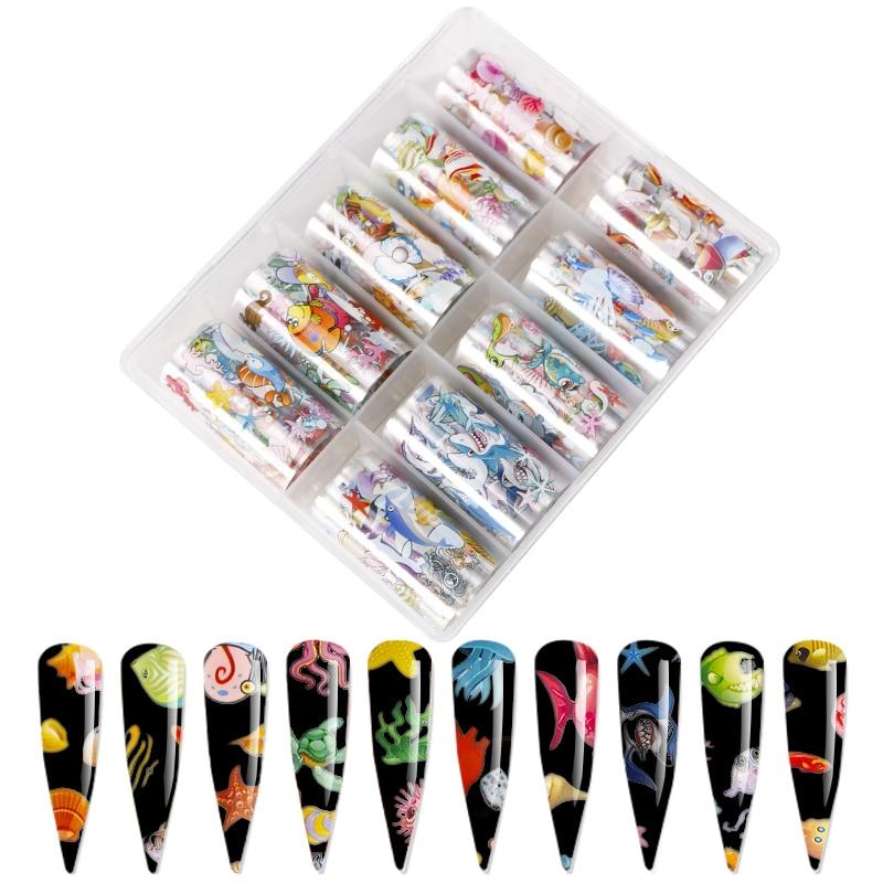 hot selling FOIL BOX Flowers Mix 10 / foil nail paper Flowers & leaves 10 different patterns of nail transfer foils decals|Stickers & Decals