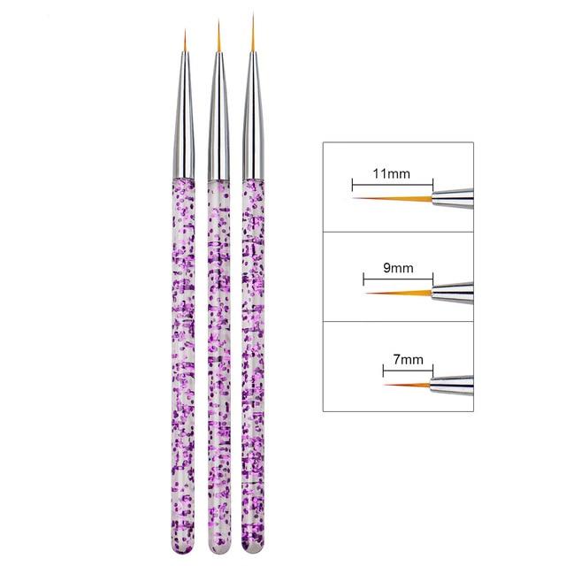 3pcs/set Nail Art Liner Painting Pen 3D Tips DIY Acrylic UV Gel Brushes Drawing Flower Line Grid French Design Manicure Tools|Nail Brushes