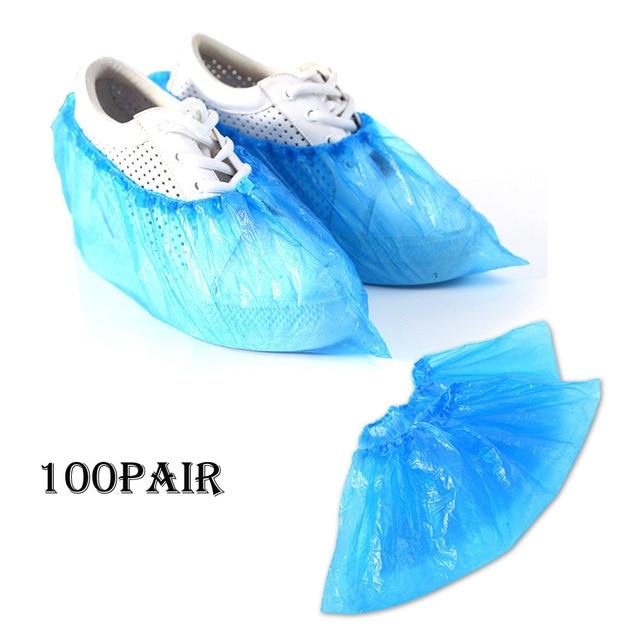 100PCS Disposable Plastic Shoe Covers Outdoor Rainy Day Cleaning Shoe Cover Blue Waterproof Shoe Covers @E|Accessories