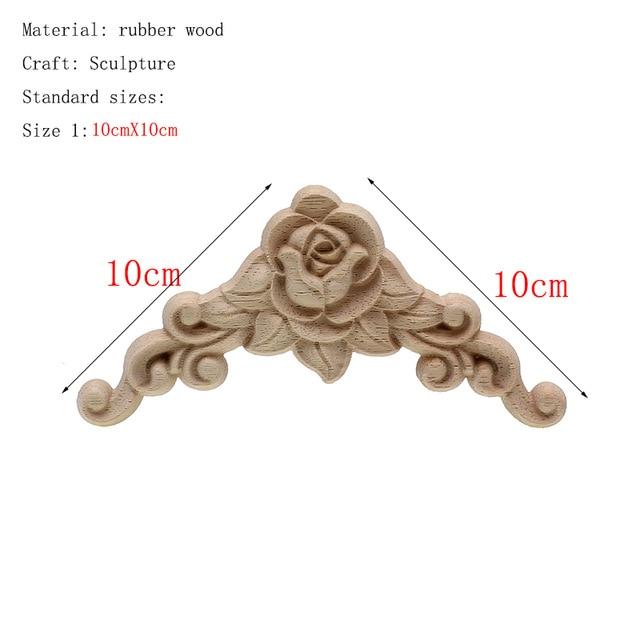 1Pc Unique Natural Floral Wood Carved Wooden Figurines Crafts Corner Appliques Frame Wall Door Furniture Woodcarving Decorative|Figurines & Miniatures