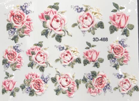 1pc 3D Acrylic Engraved Nail Sticker Embossed White&Pink Color Flower Water Decals Empaistic Nail Water Slide Decals Z0342|Stickers & Decals