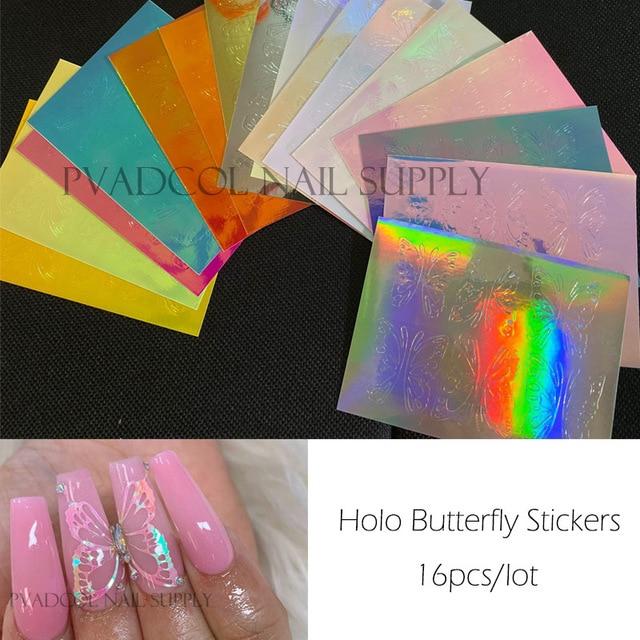 Butterfly Nails Wings Holographic 3D Nail Stickers Decal Self Adhesive Manicure Nail Art Acrylic Designs Tool|Stickers & Decals