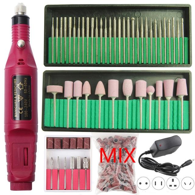 1set Professional Electric Nail Drill Machine Manicure Drill Pedicure Drill Machine Milling Cutters Set Salon Nail Drill Machine|Electric Manicure Drills