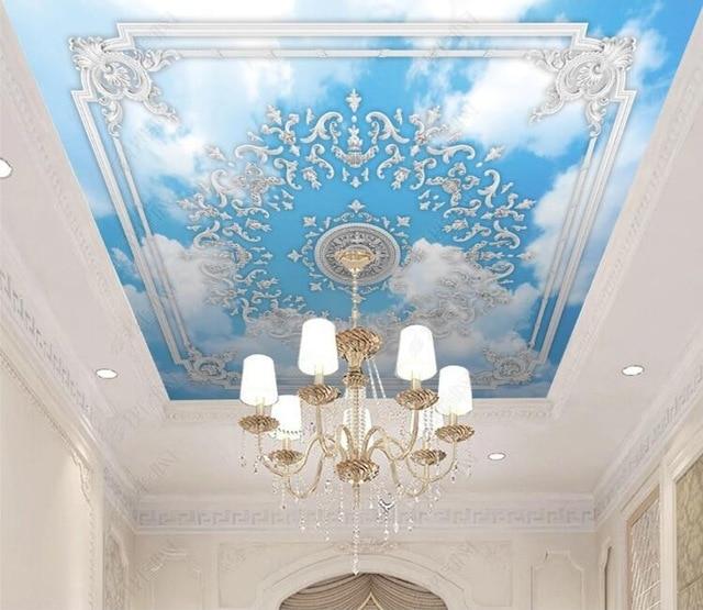 beibehang Custom European white plaster line carved wallpaper bedroom decor sky ceiling background photo mural wall paper roll|Wallpapers