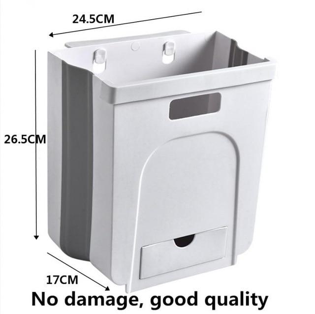 5L 9L Wall Mounted Folding Waste Bin Kitchen Cabinet Door Hanging Trash Bin Garbage Car Trash Can Wall Mounted Foldable Cleaning|Waste Bins