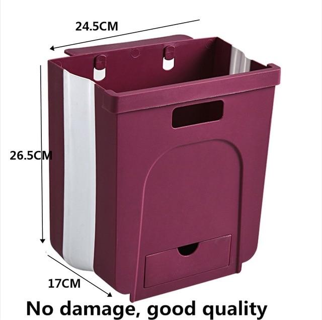 5L 9L Wall Mounted Folding Waste Bin Kitchen Cabinet Door Hanging Trash Bin Garbage Car Trash Can Wall Mounted Foldable Cleaning|Waste Bins