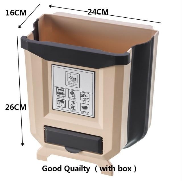 5L 9L Wall Mounted Folding Waste Bin Kitchen Cabinet Door Hanging Trash Bin Garbage Car Trash Can Wall Mounted Foldable Cleaning|Waste Bins