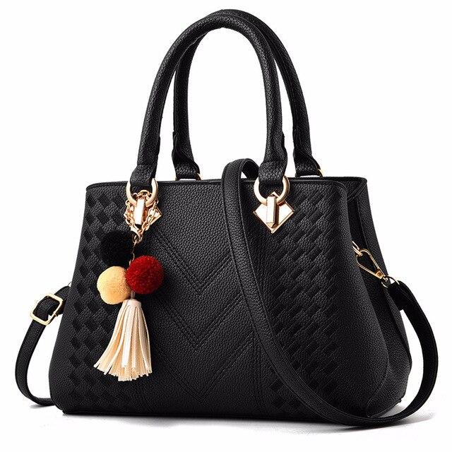 Embroidery Messenger Bags Women Leather Handbags Bags for Women 2019 Sac a Main Ladies hair ball Hand Bag purses and handbags|Shoulder Bags