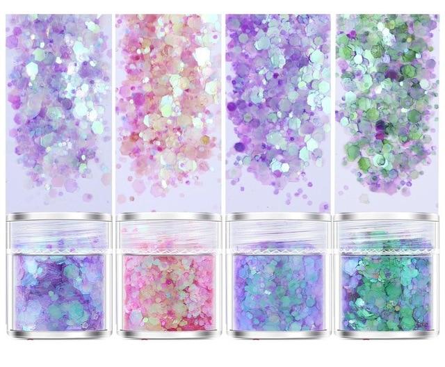 YBLNTEK 4/5 Boxes Nail Glitter Holographic Chunky Glitters Nail Art Decorations 3D Cosmetic Sequins for Body Face Hair Makeup|Nail Glitter