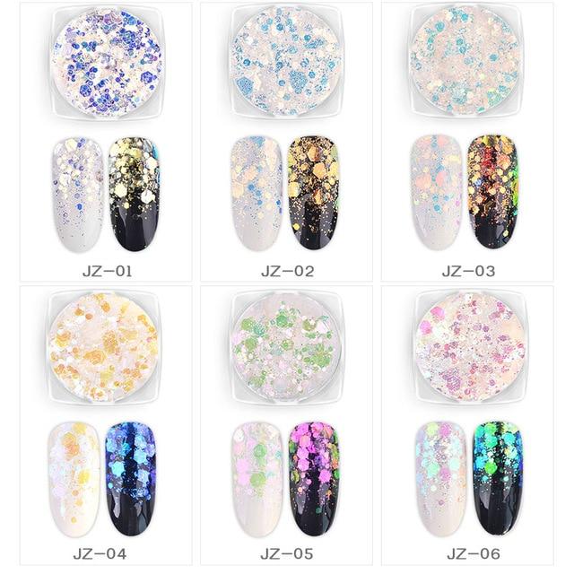 6Pcs/Set Aurora Unicorn Nail Art Glitters Mixed Hexagon Nail Powder Sequins Mermaid Nail Flakes Holographic Manicure Decorations|Nail Glitter