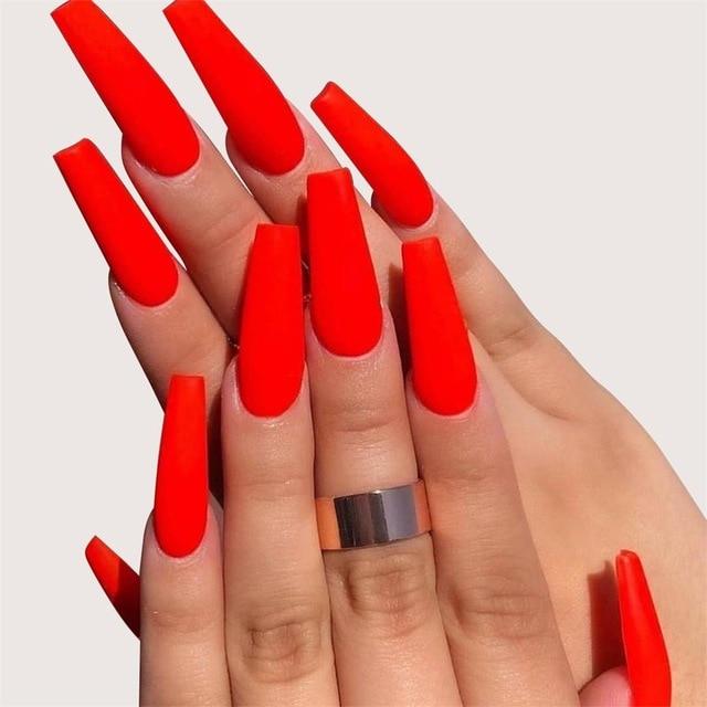 Fashion 24Pcs/Set False Nail Tips Matte Full Cover Long Ballet Fake Nails With Glue Nail Art Manicure French Manicure Tools|False Nails