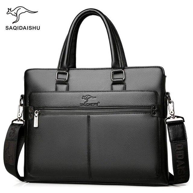 Men's Leather Briefcase PU Material 14inch Men's Shoulder Bag For Men Crossbody Bags 2019 Fashion Bussiness Briefcase handbag|Briefcases