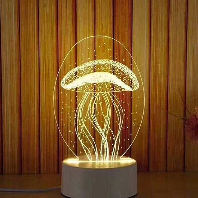 3D Usb Acrylic Night Lights Led Table Desk Bedroom Decoration Gift Warm White Light Jellyfish Architectural Table Lamp