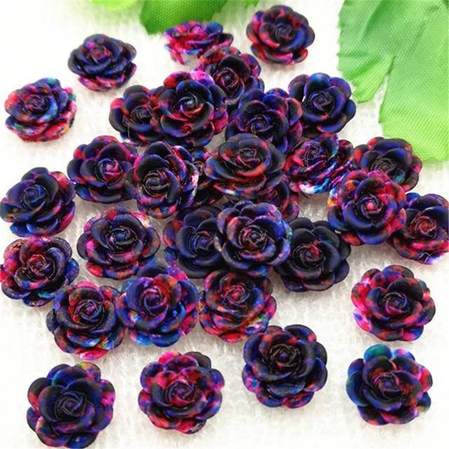 30pcs 14mm Flat Back Resin Flower Scrapbook 3D Resin Rose DIY Fine Decoration|Rhinestones