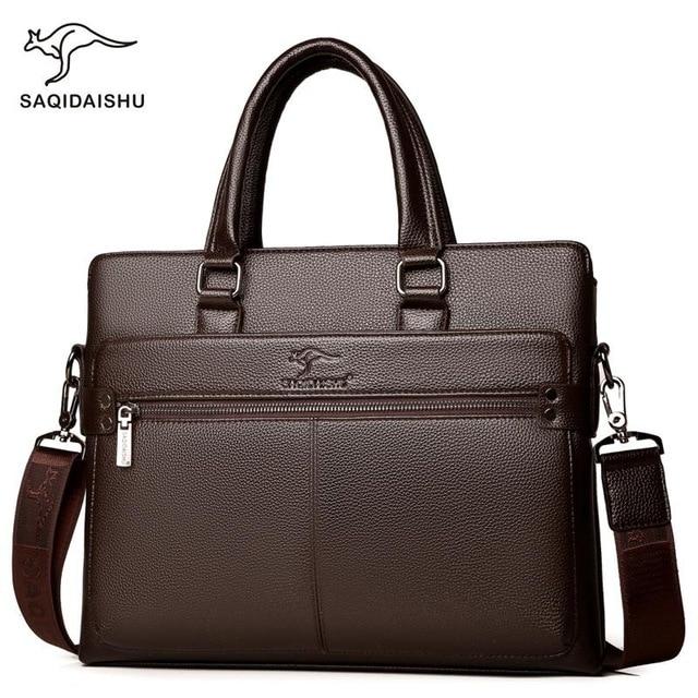 Men's Leather Briefcase PU Material 14inch Men's Shoulder Bag For Men Crossbody Bags 2019 Fashion Bussiness Briefcase handbag|Briefcases