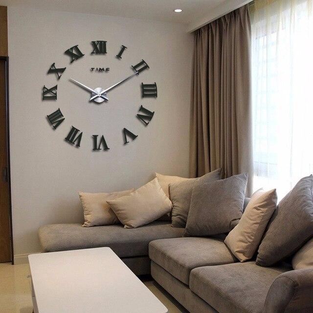 DIY 3D Large Wall Clock Sticker Acrylic Mirror Big Kitchen Clock Modern Design Roman Numerals Living Room Decor|Wall Clocks