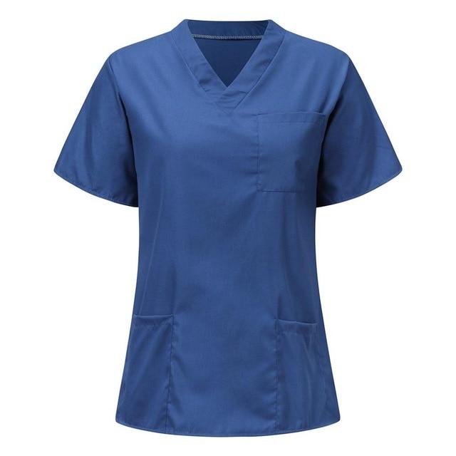 NEW Women Short Sleeve V neck Nursing Uniform Blouse Scrub Tops with Pocket Washable Reusable Overalls XS XXXL Standard Ship N4|Nurse Uniform