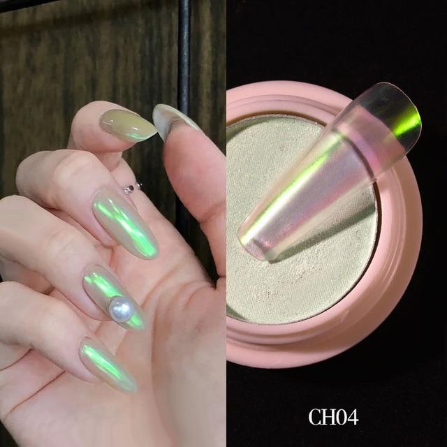 1g/box Transparent Holo Nail Glitter Mirror Aurora Neon Powders Dust Chameleon Nail Art Chrome Pigment Dipping Powder Decoration|Nail Glitter