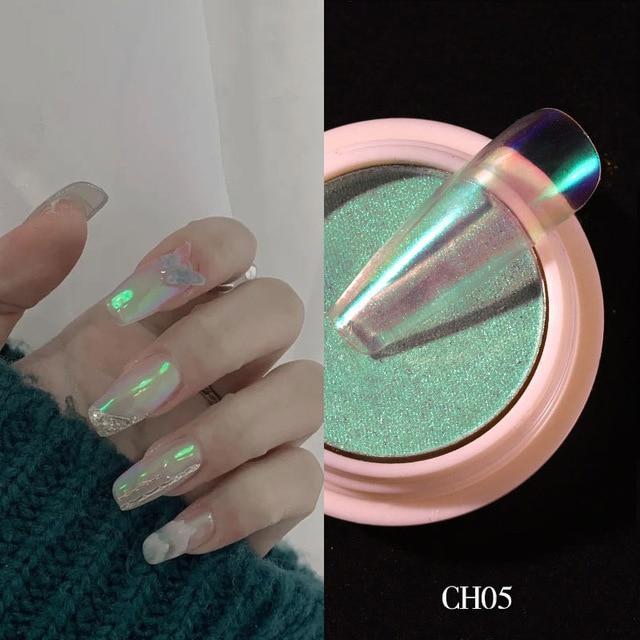 1g/box Transparent Holo Nail Glitter Mirror Aurora Neon Powders Dust Chameleon Nail Art Chrome Pigment Dipping Powder Decoration|Nail Glitter