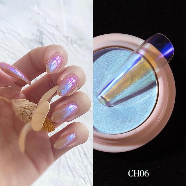 1g/box Transparent Holo Nail Glitter Mirror Aurora Neon Powders Dust Chameleon Nail Art Chrome Pigment Dipping Powder Decoration|Nail Glitter