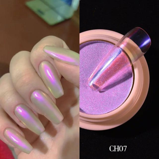 1g/box Transparent Holo Nail Glitter Mirror Aurora Neon Powders Dust Chameleon Nail Art Chrome Pigment Dipping Powder Decoration|Nail Glitter