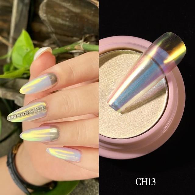 1g/box Transparent Holo Nail Glitter Mirror Aurora Neon Powders Dust Chameleon Nail Art Chrome Pigment Dipping Powder Decoration|Nail Glitter