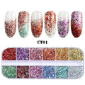 12 Grids/Set Combined Glitter Holographic Sequins Sugar Marble Powder Dried Flower Mylar Foil Shell Nail Art Decoration DIY CT#|Rhinestones & Decorations