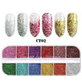 12 Grids/Set Combined Glitter Holographic Sequins Sugar Marble Powder Dried Flower Mylar Foil Shell Nail Art Decoration DIY CT#|Rhinestones & Decorations