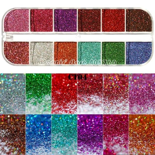 12 Grids/Set Combined Glitter Holographic Sequins Sugar Marble Powder Dried Flower Mylar Foil Shell Nail Art Decoration DIY CT