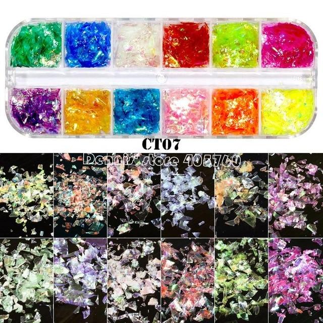 12 Grids/Set Combined Glitter Holographic Sequins Sugar Marble Powder Dried Flower Mylar Foil Shell Nail Art Decoration DIY CT